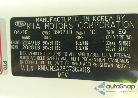 2016 Kia Soul из США, поврежденный, VIN KNDJN2A28G7363018